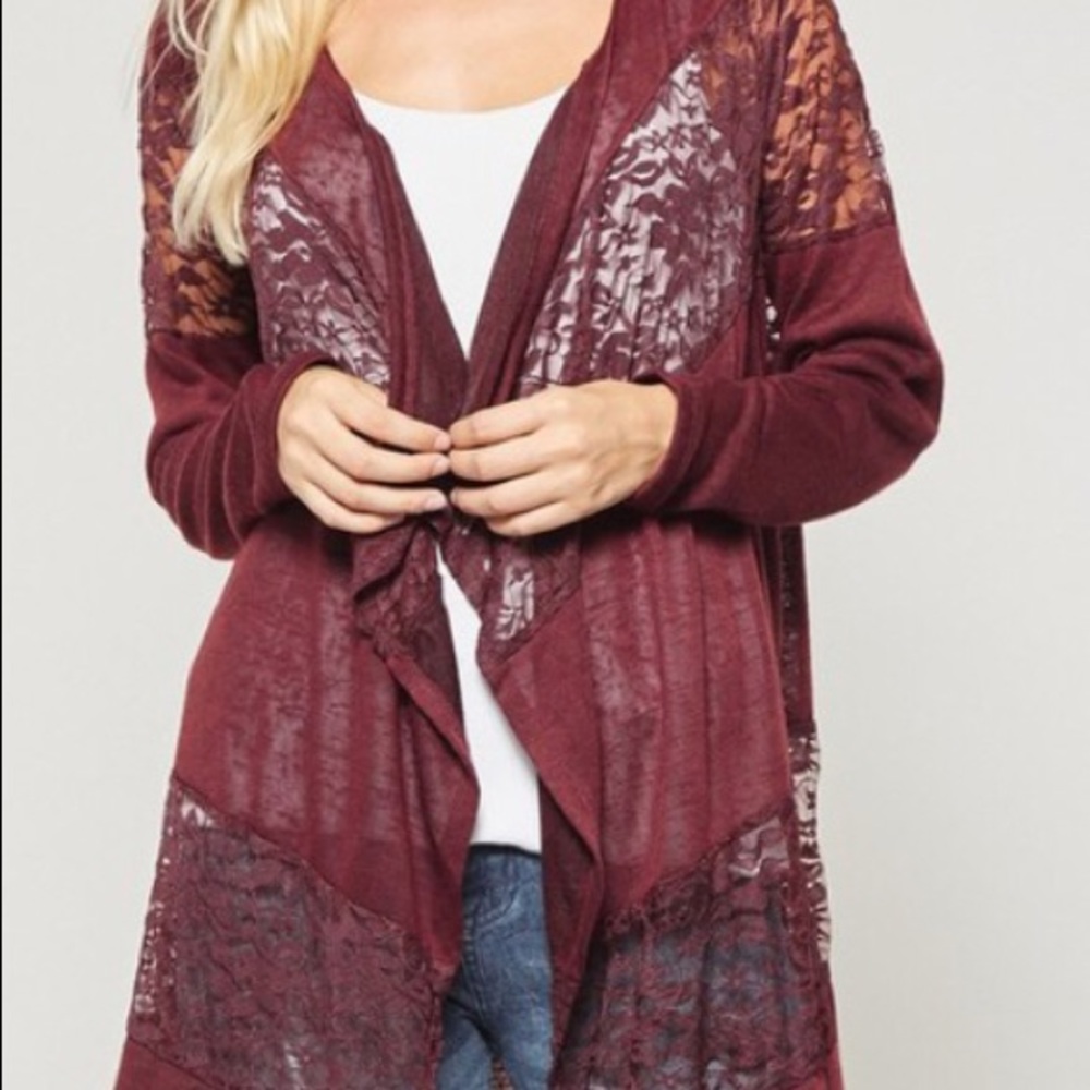Burgundy Lace Cardigan